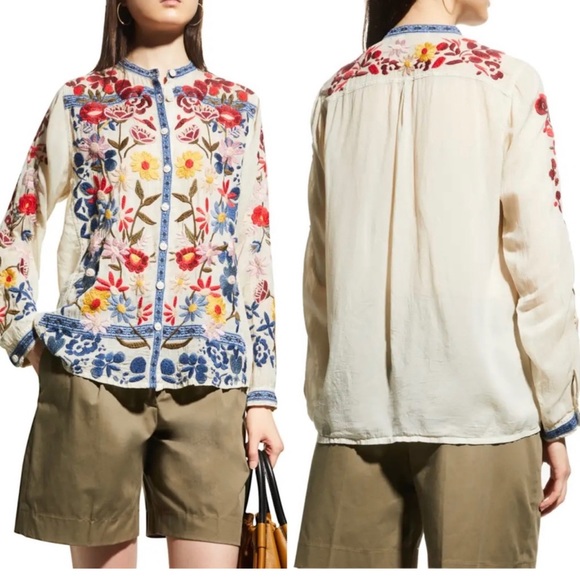 Johnny Was Edie Floral-Embroidered Button-Down Blouse Size XXS - Picture 1 of 10